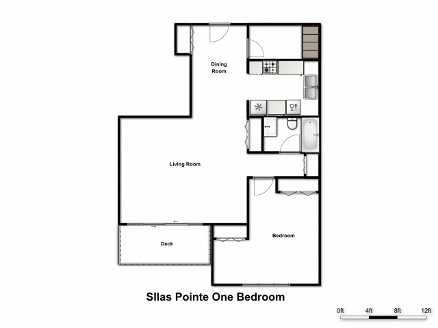 Floor plan for 1 bed, 1 bath, 775 sqft